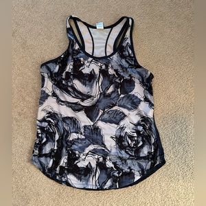 Senita Navy Blue and White Abstract Floral Print Tank Top - L